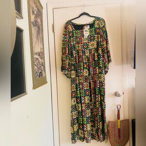 NWT Dawn O’Porter x Joanie Granny Square 70s Hippie Bell Sleeve Maxi Dress 10